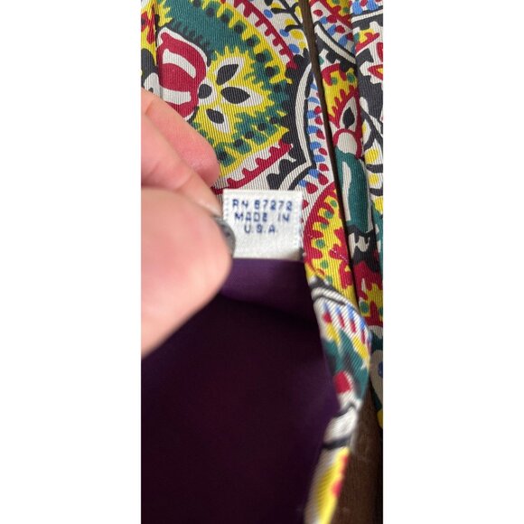 Vtg 1970's Perry Ellis Portfolio All Silk Tie Wild Abstract Paisley Purples Red - Picture 5 of 5